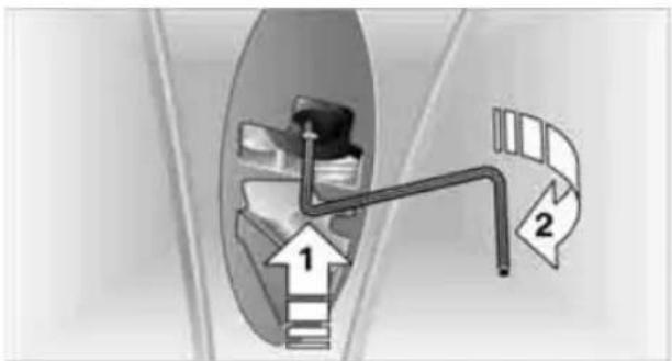 Diagram showing a mechanical or electrical component with labeled parts 1 and 2, likely illustrating a directional or process flow.
