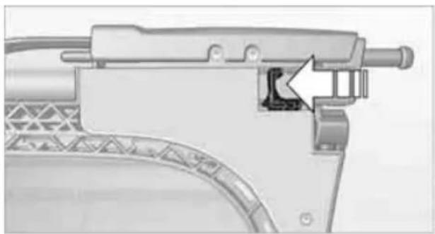 Mechanical assembly diagram showing a lever mechanism with a highlighted component (no text or symbols present)