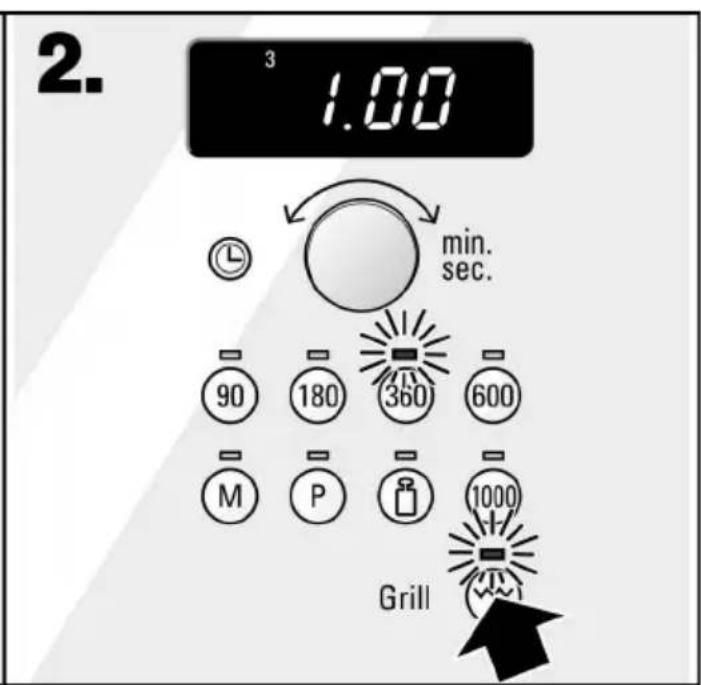 2. 3 1.00 min. sec. 90 180 360 600 M P 1000 Grill