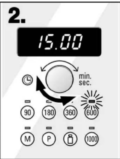 2. 15.00 min. sec. 90 180 360 600 M P 1000