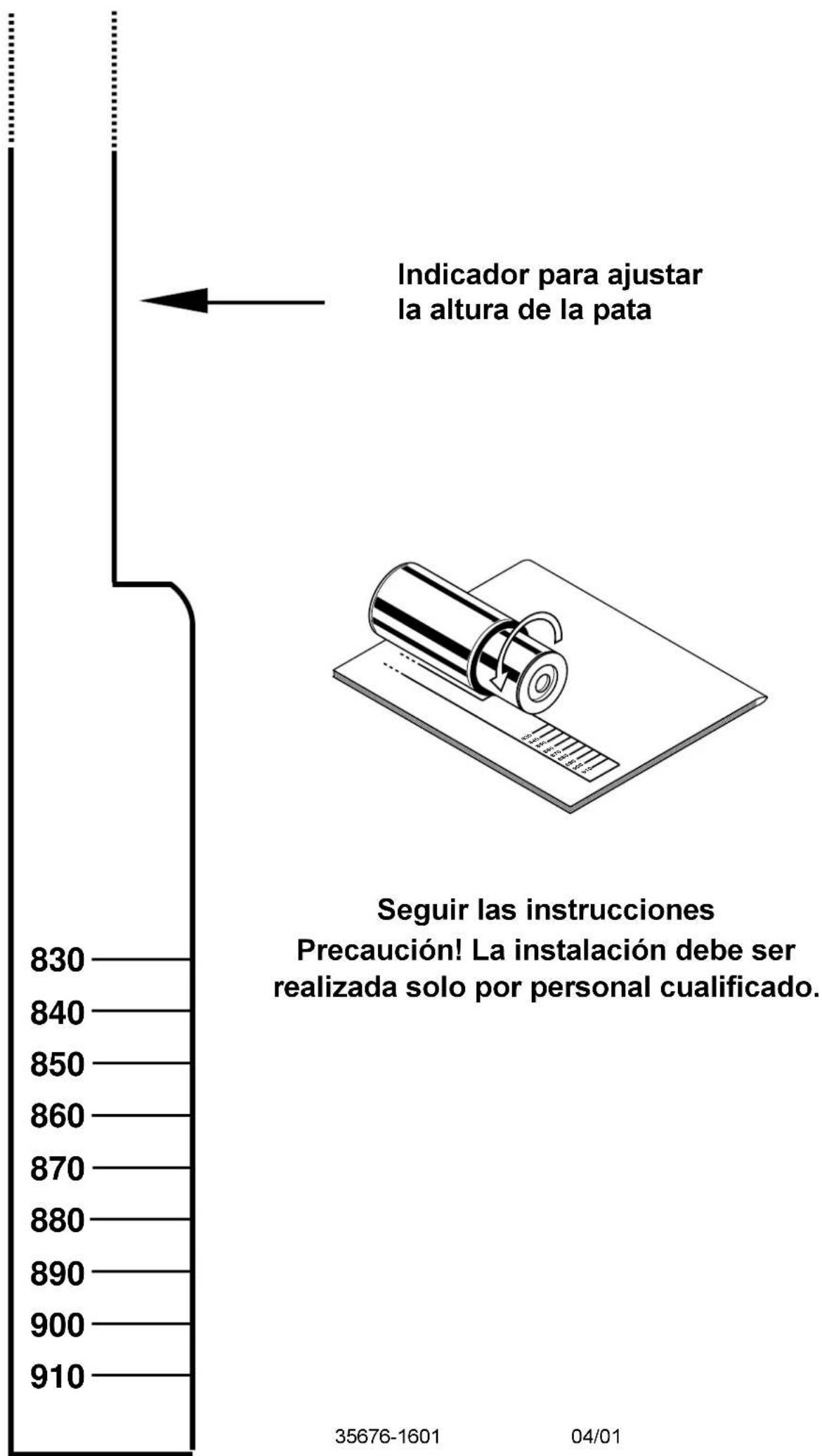 Indicador para ajustar la altura de la pata Seguir las instrucciones Precaución! La instalación debe ser realizada solo por personal cualificado.