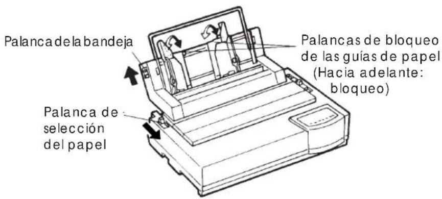 Palanca de la bandeja Palanca de selección del papel Palancas de bloqueo de las guías de papel (Hacia adelante: bloqueo)