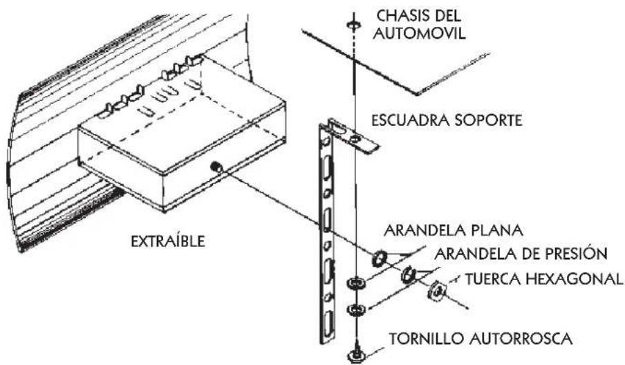 CHASIS DEL AUTOMOVIL ESCUADRA SOPORTE EXTRAÍBLE ARANDELA PLANA ARANDELA DE PRESIÓN TUERCA HEXAGONAL TORNILLO AUTORROSCA