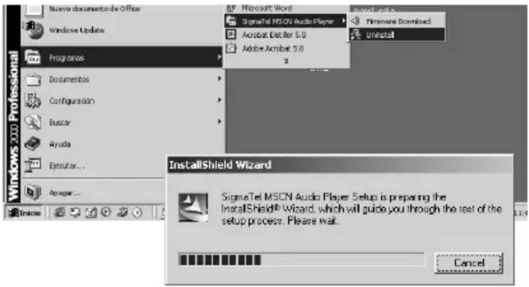 Nueva documento de Office Windows Update Programos Documentos Configuración Buscar Ayuda Ejecutor... An agar... Microsoft Word SigmaTel MSON Audio Player Acrobat Distiller 5.0 Adobe Acrobat 5.0 InstallShield Wizard SigmaTel MSON Audio Player Setup is preparing the InstallShield® Wizard, which will guide you through the rest of the setup process. Please wait. Cancel