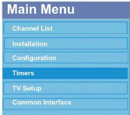 Main Menu Channel List Installation Configuration Timers TV Setup Common Interface