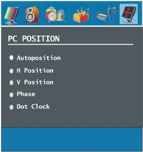 PC POSITION • Autoposition • H Position • V Position • Phase • Dot Clock