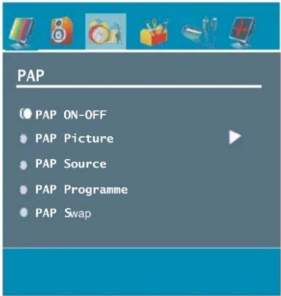 PAP ● PAP ON-OFF ● PAP Picture ● PAP Source ● PAP Programme ● PAP Swap