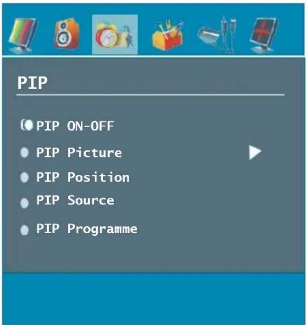 PIP PIP ON-OFF PIP Picture PIP Position PIP Source PIP Programme