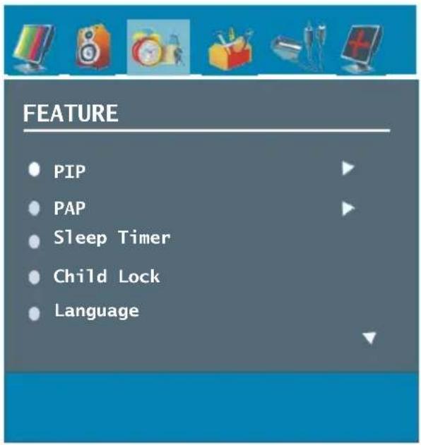FEATURE • PIP • PAP • Sleep Timer • Child Lock • Language