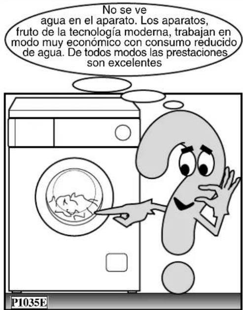 No se ve agua en el aparato. Los aparatos, fruto de la tecnología moderna, trabajan en modo muy económico con consumo reducido de agua. De todos modos las prestaciones son excelentes P1035E