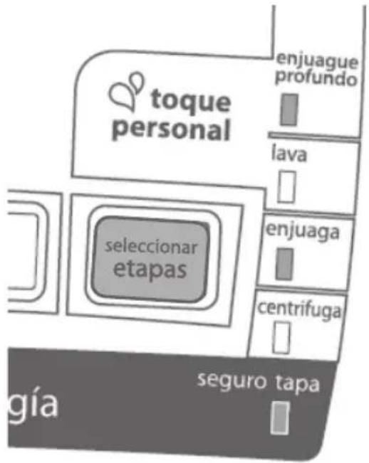 toque personal enjuague profundo lava enjuaga seleccionar etapas centrifuga gía seguro tapa