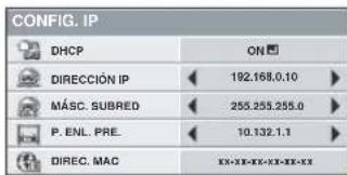 CONFIG. IP DHCP ON DIRECCIÓN IP 192.168.0.10 MÁSIC. SUBRED 255.255.255.0 P. ENL. PRE 10.132.1.1 DIREC. MAC 10.132.1.1