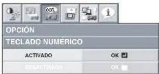 OPCIÓN TECLADO NUMÉRICO ACTIVADO OK DELACTIVADO OK