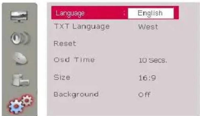 Language : English TXT Language West Reset Osd Time 10 Secs. Size 16:9 Background Off