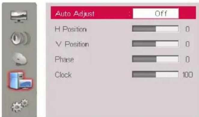 Auto Adjust : Off H Position 0 V Position 0 Phase 0 Clock 100