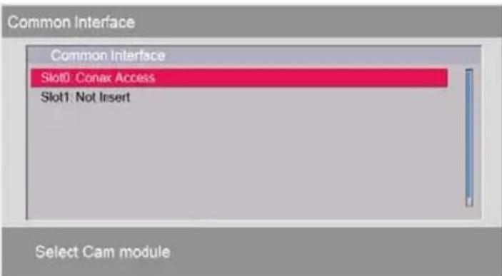 Common Interface Common Interface Slot0: Conax Access Slot1: Not Insert Select Cam module