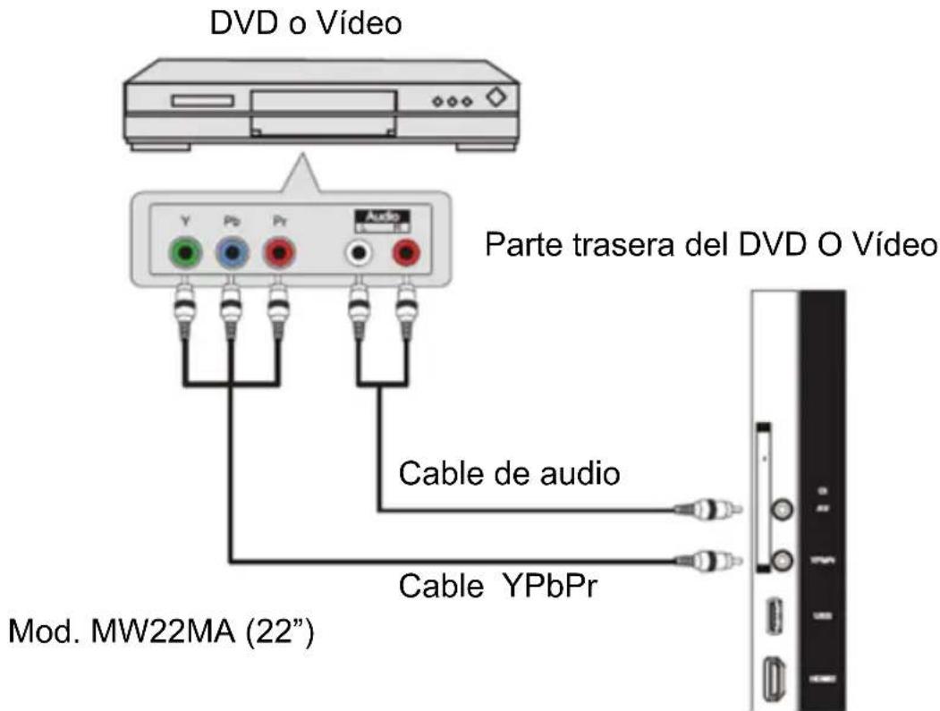 DVD o Vídeo Parte trasera del DVD O Vídeo Cable de audio Cable YPbPr Mod. MW22MA (22")