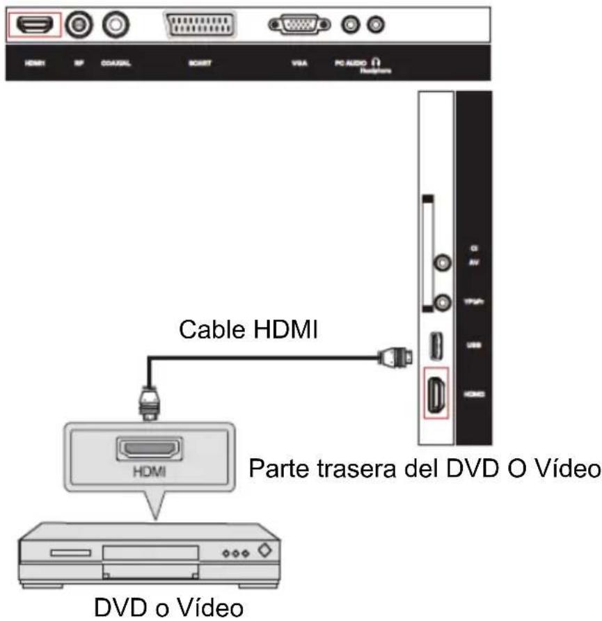 HDMI IP COAUXIL SCART VISA PC AUDIO Resignor Cable HDMI HDMI Parte trasera del DVD O Vídeo DVD o Vídeo