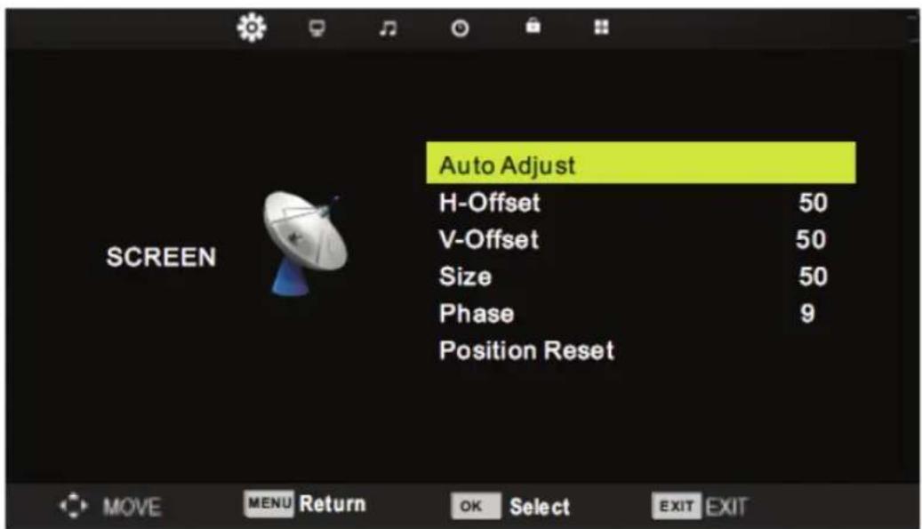 Auto Adjust H-Offset 50 V-Offset 50 Size 50 Phase 9 Position Reset