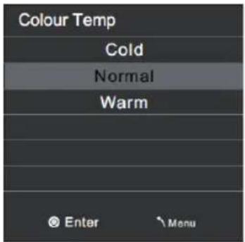 Colour Temp Cold Normal Warm Enter Menu