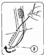 Diagram showing a hand holding a tool with a curved arrow and labeled point 2, likely illustrating a mechanical or electrical concept.