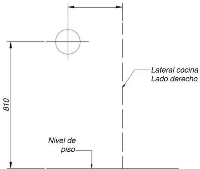 810 Nivel de piso Lateral cocina Lado derecho