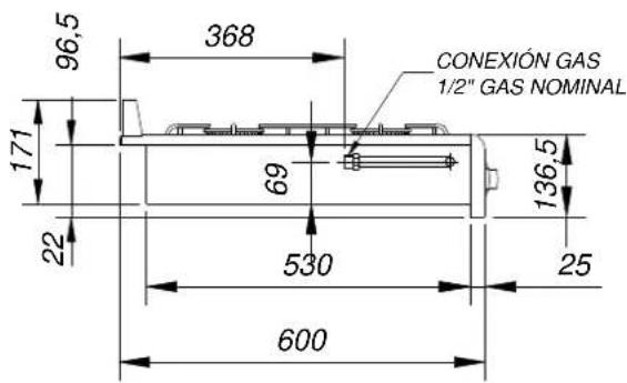 96,5 368 171 69 CONEXIÓN GAS 1/2" GAS NOMINAL 136,5 22 530 25 600