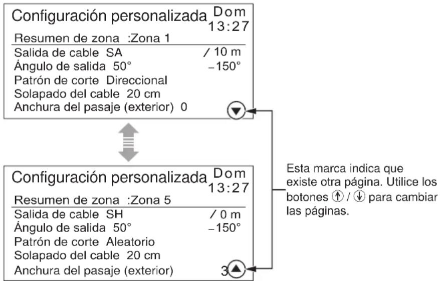 Configuración personalizada Dom 13:27 Resumen de zona :Zona 1 Salida de cable SA / 10 m Ángulo de salida 50° -150° Patrón de corte Direccional Solapado del cable 20 cm Anchura del pasaje (exterior) 0 ↓ Configuración personalizada Dom 13:27 Resumen de zona :Zona 5 Salida de cable SH / 0 m Ángulo de salida 50° -150° Patrón de corte Aleatorio Solapado del cable 20 cm Anchura del pasaje (exterior) 3▲ Esta marca indica que existe otra página. Utilice los botones ↑ / ↓ para cambiar las páginas.