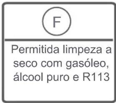 F Permitida limpeza a seco com gasóleo, álcool puro e R113