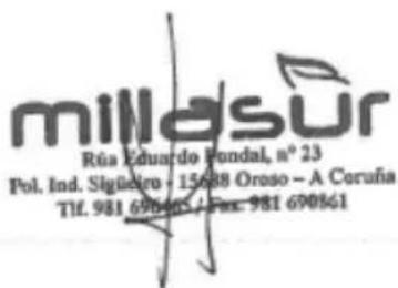 millasur Rua Eduardo Fundal, n° 23 Pol. Ind. Sigüedro - 15688 Oreso - A Coruña Tlf. 981 690465 / Fax: 981 690861