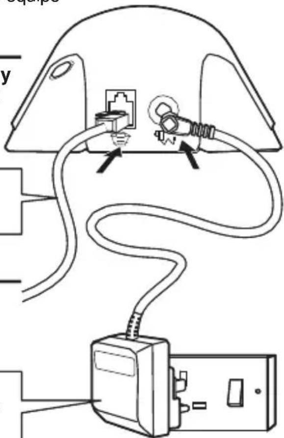 AIRIS T800B2 - Enchufe el adaptador de corriente eléctrica y el cable telefónico a la parte posterior de la base. base. - 1