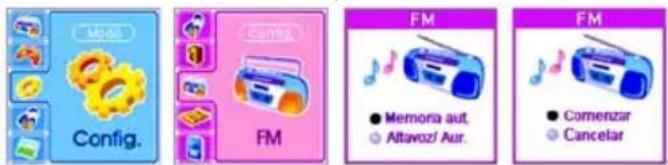 Modo Config. Comer FM FM ● Memoria aut. ● Altavozí Aur. ● Comenzar ○ Cancelar