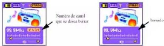 Numero de canal que se desea borrar 99,9MHz CtrG1 borrado