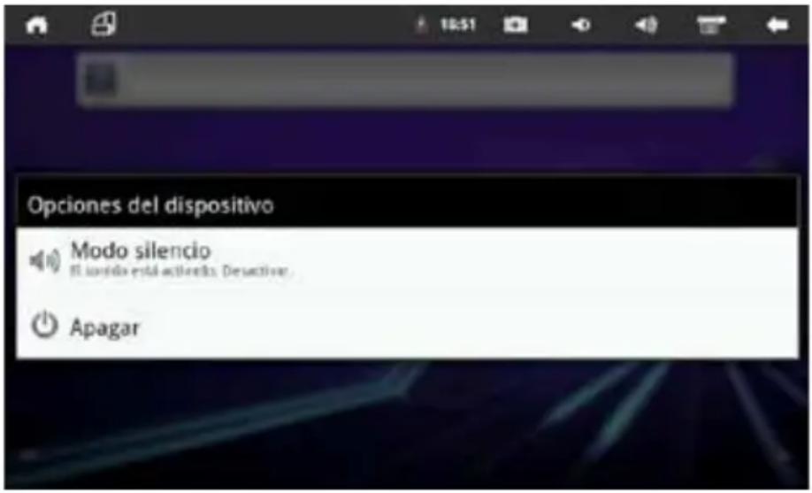 Opciones del dispositivo Modo silencio fi曆ido está actividades. Desactivar. Apagar