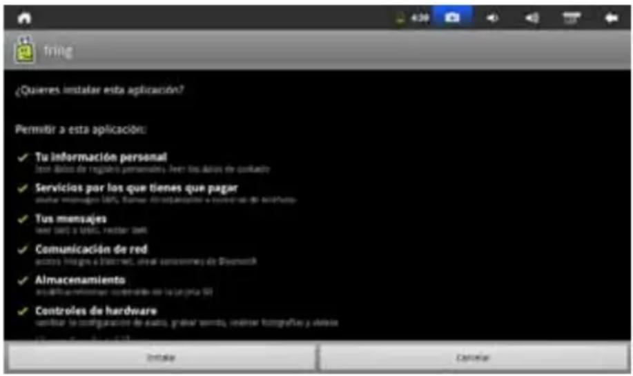 Quieres instalar esta aplicación? Permitir a esta aplicación: ✓ Tu información personal Spon: Datos de registro personalos. Hier: los datos de quikador ✓ Servicios por los que tienes que pagar anual menagem país, danar el departicipar o valor de sucho ✓ Tus mensajes later país a latest, yudar país ✓ Comunicación de red acetras fringes a lictres, anal concorreras de Diagnostics ✓ Almacenamiento ajustificar/nomoser contendido en la la juta 501 ✓ Controles de hardware verificar la configuración de auto, grávar serro, valineur fotografia y alisisa Estable Cancelar