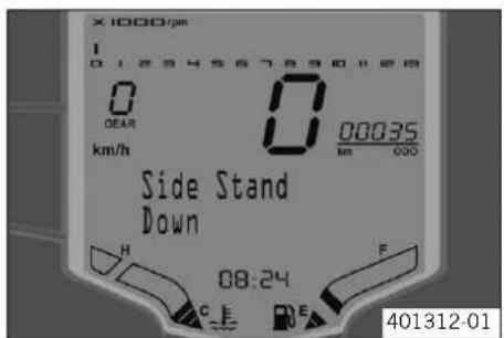 X1000 rpm 0 12345678901126 0 OEA R km/h 0 00035 km 000 Side Stand Down H C F E 08:24 F 401312-01