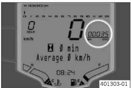 X1000 rpm 0 12345678910168 0 DEAR km/h 0 00035 km 000 Ø min Average Ø km/h H C F E 401303-01