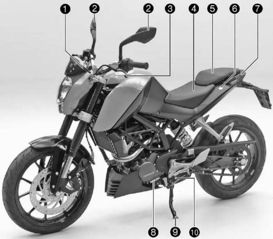 KTM 125 Duke EU (2014) - Vista delantera izquierda del vehículo (representación de símbolos) - 1