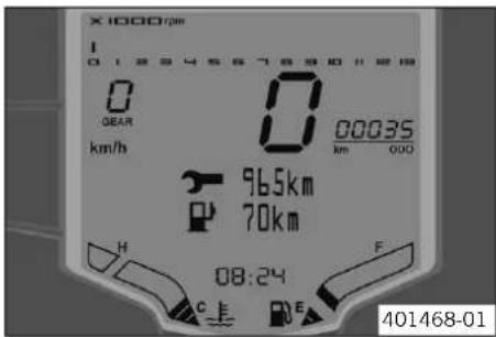 X1000 rpm 0 123456789101128 0 GEAR km/h 0 00035 km 000 965km 70km H C E F 08:24 401468-01