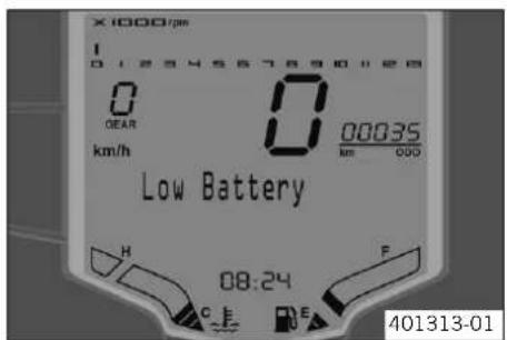 X1000/pm 0 1234567890120 0 DEAR km/h 0 00035 km 000 Low Battery H C E F 08:24 401313-01