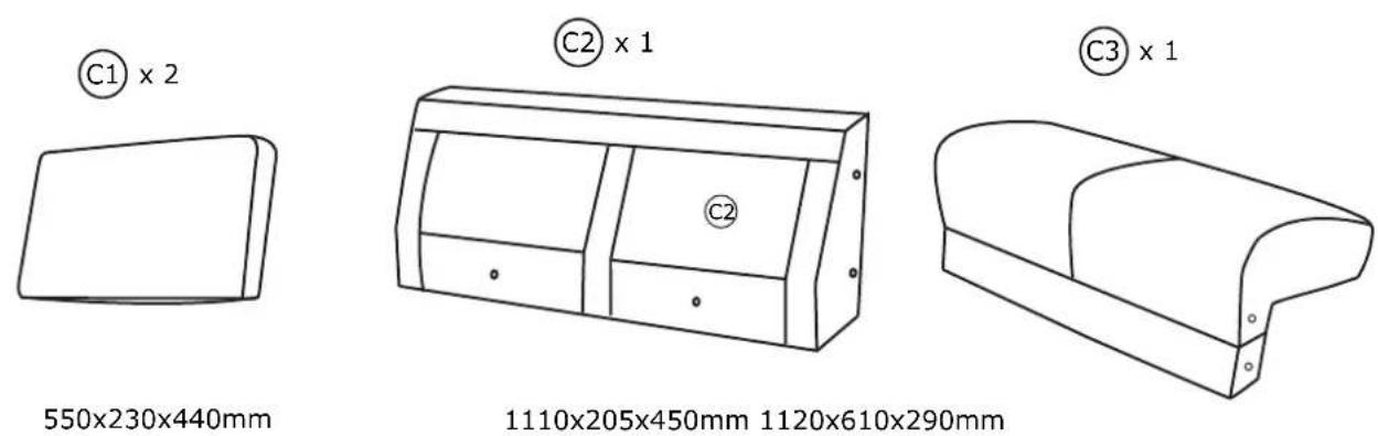 C1 x 2 550x230x440mm C2 x 1 1110x205x450mm 1120x610x290mm C3 x 1
