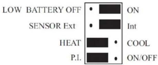LOW BATTERY OFF SENSOR Ext HEAT P.I. ON Int COOL ON/OFF