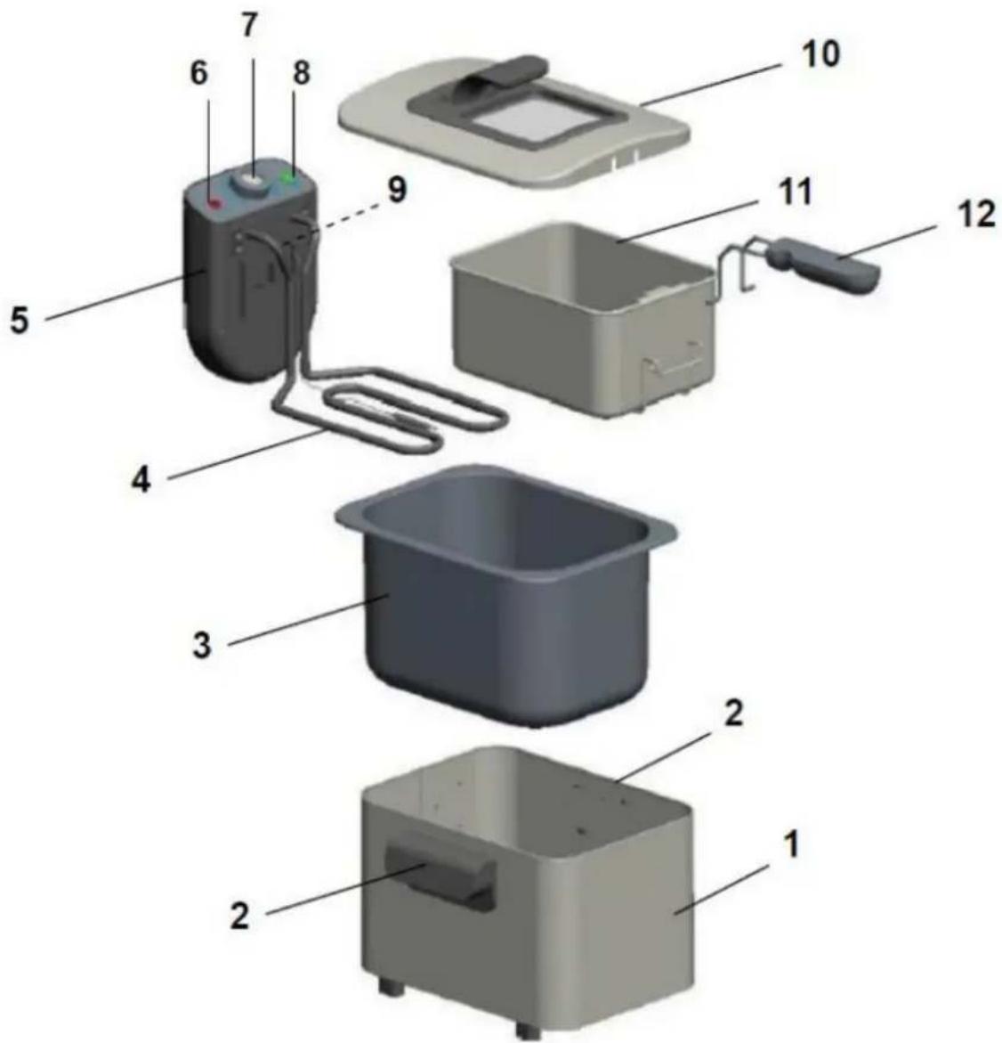 Exploded view diagram of a food appliance with numbered parts for identification