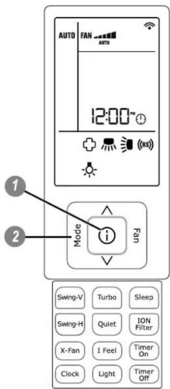 AUTO FAN AUTO 12:00~ (+ ) (RS) + - 2 Open Fan Swing-V Turbo Sleep Swing-H Quiet ION Filter X-Fan I Feel Timer On Clock Light Timer Off