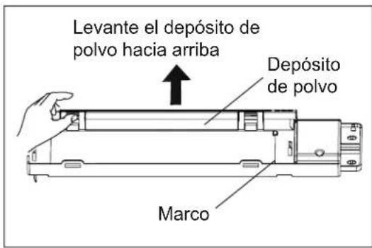 Levante el depósito de polvo hacia arriba Depósito de polvo Marco