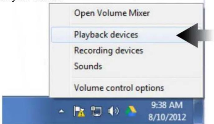 Open Volume Mixer Playback devices Recording devices Sounds Volume control options 9:38 AM 8/10/2012