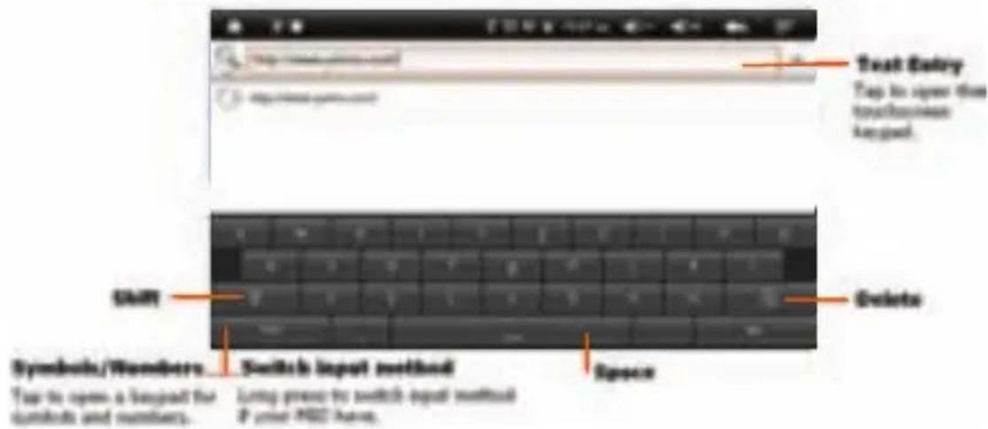 Text Entry Tap to open the touchscreen button. OK Delete Symbols/Wambore... Switch input method Space Tap to open a layout for controls and numbers. Lung press to switch input method P user PBD have.