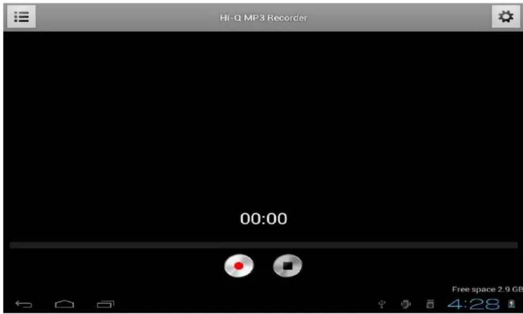 Hi-Q MP3 Recorder 00:00 Free space 2.9 GB