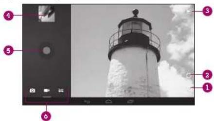 Lighthouse photo with numbered annotations pointing to camera and UI controls