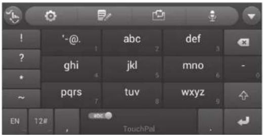 ! '~@. abc def ? ghi jkl mno + pqrs tuv wxyz ~ 7 8 9 EN 12# TouchPal